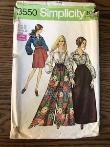 VTG 1969 SIMPLICITY Pattern 8550 Retro Skirt Harem Pants Blouse Size 16 UNCUT FF - Picture 1 of 6