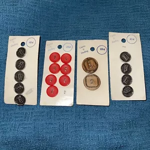 4 Vintage Cards Train Metal Red Wooden Curtis & Darling Buttons 1 Missing Read - Picture 1 of 8