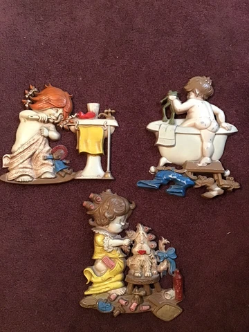 3 SEXTON ALUMINUM PLAQUES  BOY FROG TUB GIRL BRUSHING TEETH GIRL DOG GROOMER Cover