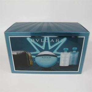 AQVA MARINE Pour Homme by Bvlgari 4 Pc Set: 3.4 oz EDT Spray, A/S Balm, Gel &Bag - Picture 1 of 1