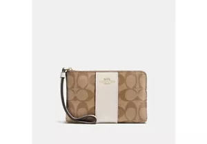 New-Coach Signature Corner Zip Wristlet Wallet Light Khaki/Chalk *Retail* $78.00 - Picture 1 of 5