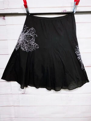 Saia feminina Style & Co tamanho XL preta bordada lantejoulas cintura elástica 100% algodão - Imagem 1 de 4