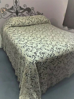 Royal California King 138" W x 122" L Fringe Lace Bedspread Ivory Cotton Blend  - Image 1 of 4