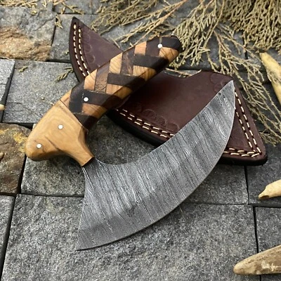 CUCHILLO HOJA FIJA SHARDBLADE FORJADO A MANO ACERO DAMASCO CAZA ULU Con FUNDA Foto 1 de 4
