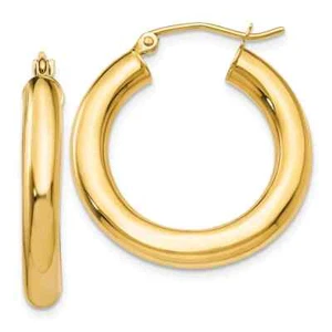925 Sterling Silver 4MM Gold 25mm French Lock Hoop Earrings For Men and Women - Picture 1 of 5