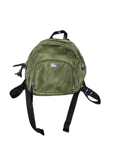 Kate Spade Olive Green Nylon Black Leather Trim Zipper Closure Backpack READ - Picture 1 of 11