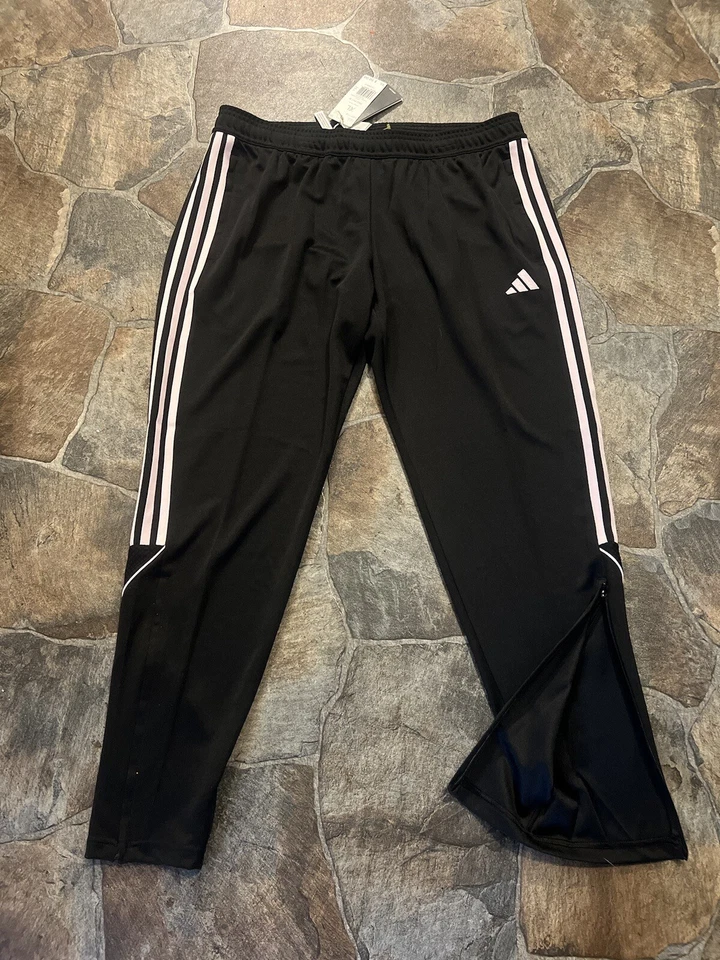 Adidas 3-Strip Tapered Zip Soccer Pants Womens HR7118 XS Black/Pink