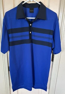 Dunning Golf Mens med Blue & Black Striped Short Sleeve Polo Shirt  - Picture 1 of 6