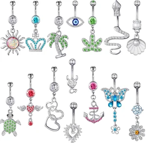 15PCS 14G Stainless Steel Belly Button Rings for Women with AAA Cubic Zirconia - Picture 1 of 5