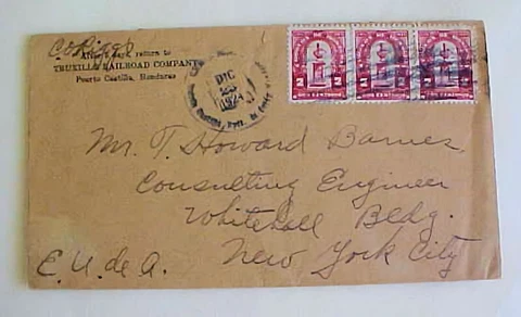 HONDURAS PUERTO CASTILLA COVER 1924 #212 TO NEW YORK Cover