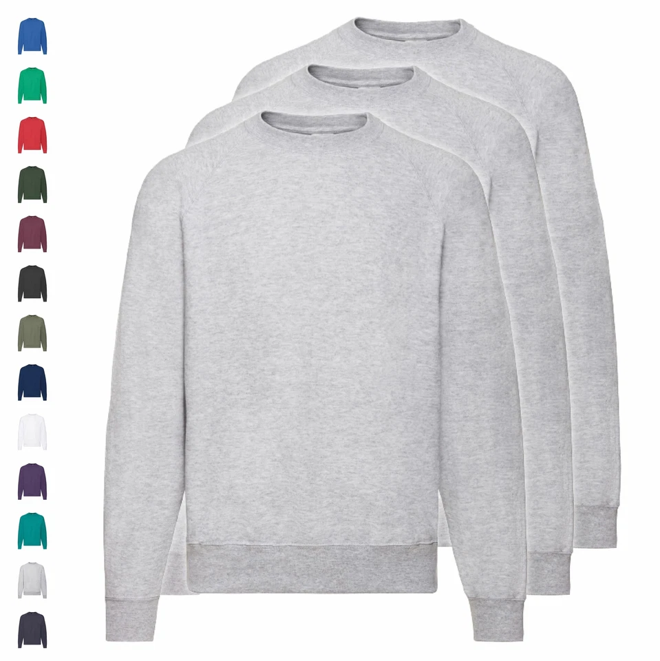 3er Pack Fruit of the Loom Classic Raglan Sweat Sweatshirt Herren Damen Unisex - Bild 1 von 1