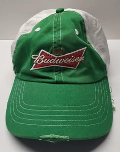 Vintage Budweiser St. Patricks Day Strapback Distressed Mesh Trucker Hat Cap - Picture 1 of 7