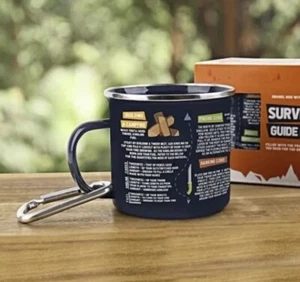 Gift Republic Survival Guide Black Enamel Mug Cup with Carabiner - New - Picture 1 of 5