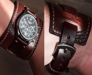 Vollkorn Leder Uhrenarmband Konvolut 18/20/22/24/26mm Handarbeit Manschettenband - Bild 1 von 8