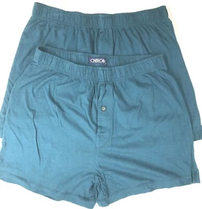 New Lot of 2 CHEROKEE Dark Teal 100% Cotton Men's Sleep Shorts Size M (32-34） - Picture 1 of 3