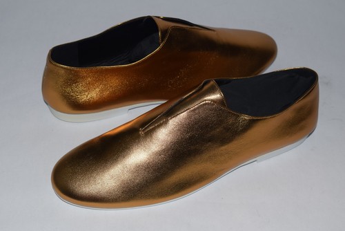 SAINT LAURENT (YSL) Scarpe mocassini uomo YSL Saint Laurent oro pelle metallizzata 42 slip on nuove con scatola