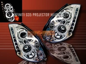 FIT FOR 03-05 INFINITI G35 PROJECTOR LED HEADLIGHTS 2 DOOR CCFL HALO CHROME - Foto 1 di 2