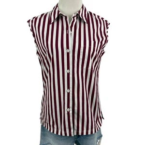 Lafayette 148 Women's 8 Top Sleeveless Button-Up Shirt Vertical Stripe Pocket - Picture 1 of 11