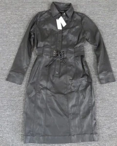 White House Black Market Dress Womens 2 Petite Black Coated Denim Shirt Dress - Picture 1 of 14