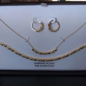 Diamond accent fine silver plated jewelry coordinating set - Picture 1 of 8