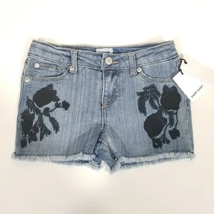 NWT Hudson Girls Fray Hem Denim Adjustable Band Blue Jeans Shorts Embroidered A4 - Picture 1 of 4