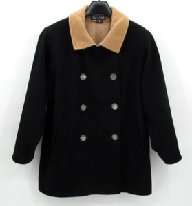 Vtg Steve by Searle Pea Coat Womens Sz 6 Black Tan Cashmere Wool Double Breasted - Picture 1 of 12