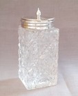 Vtg cut glass mustard pot hobnail crystal EPNS hinged lid H4in 10.2cm