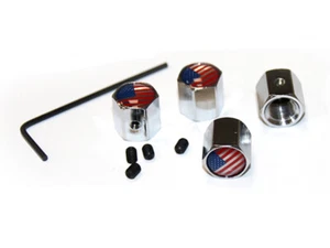 4 Chrom Ventilkappen mit USA Flagge Fahne für Ford Chevrolet Corvette Blazer - Picture 1 of 1