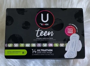U By Kotex Teen 14 Ultra Thin Pads With Wings Extra Absorbency New In Box - Picture 1 of 4