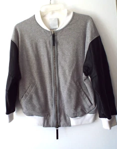 ***BROGDEN Italy Sz 42/S-M leather sleeve zipper JACKET multicolor!! - Picture 1 of 5