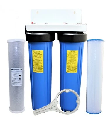 Big Blue Whole House Double 20" Water Filter 2 Stage Carbon Sediment Wrench NSF - Image 1 of 4