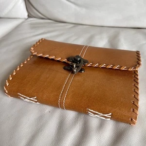 Brown Leather Bound Journal Diary Paper Hand Stitched Clasp Closure - Picture 1 of 10