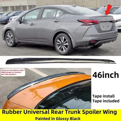 46'' For Nissan Versa 20-25 Gloss Black Rear Trunk Spoiler Wing Rubber Universal - Image 1 of 4
