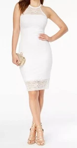 $118 NWT Guess White Lace Overlay Dress Size 8 Built In Bra Pads Halter - Picture 1 of 11