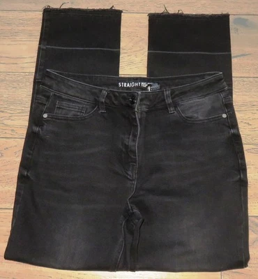 ✿Ladies NEXT black stretch straight leg raw hem denim jeans size 12L✿ - Image 1 of 4
