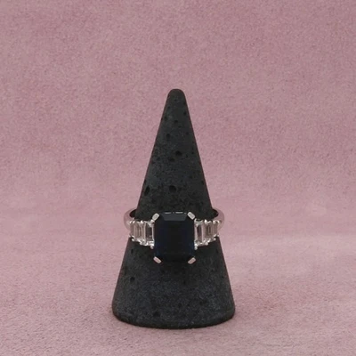 Anillo topacio azul profundo corte esmeralda plata de ley talla 8,75 Foto 1 de 3