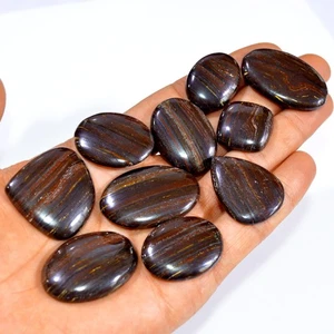 10 Pcs 506 Cts Natural Iron Tiger Eye Cabochon Gemstone Lot 38x23 21x20mm #3223 - Picture 1 of 4