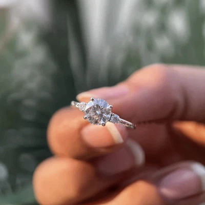 2 ct Round Cut Diamond 14k White Gold Over Three Stone Engagement Wedding Ring - Image 1 of 4