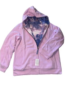 Lands’ End Kids Sherpa Lined Hoodie Lilac Galaxy XL Husky Pattern Zip Jacket - Picture 1 of 9
