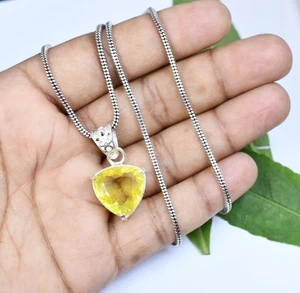 31.30 Ct Natural Yellow Sapphire Trillion 925 Sterling Silver Pendant Certified - Picture 1 of 7