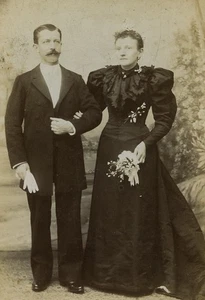 Frankreich Tourcoing Paar Portrait Hochzeit alte Kabinettkarte Foto Bataille 1900 - Bild 1 von 3