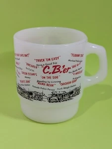 ANCHOR HOCKING Fire-King C.B.'er Milchglas Becher Tasse C.B. Radio Trucker Slang - Bild 1 von 7