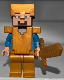 LEGO Minifigure- Steve (Pearl Gold Sword, Helmet, and Armor) (min031) Minecraft