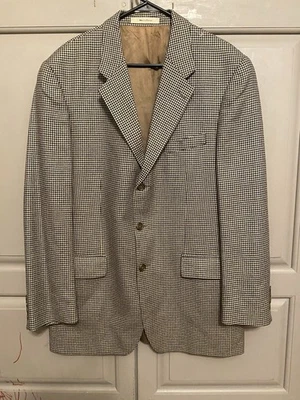Vintage Chaps Ralph Lauren Cream & Black Houndstooth Silk/Wool Blazer 42 TALL - Image 1 of 4