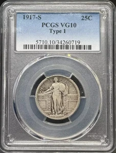 1917 S Standing Liberty Quarter PCGS VG-10 Type 1 - Picture 1 of 2
