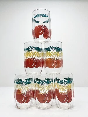 Vintage Tomato Juice Glass Set 6 Retro Swanky Swig Style Glasses Red Green 4oz - Image 1 of 4