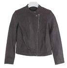 Massimo Dutti 4741 Natural Leather Jacke Damen XS Band Kragen Dunkel Lila