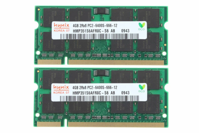 Hynix 8GB 2X 4GB 4 G PC2-6400 2RX8 DDR2-800MHz 200PIN SODIMM Laptop Memory RAM - Image 1 of 4