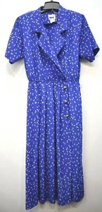 VTG Leslie Fay Womens Blue Pockets Notched Collar Short Sleeve Dress USA Made 10 - Picture 1 of 12
