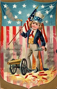 POSTCARD BUNKER SIGNED FOURTH OF JULY DAMAGED - 1910 EMBOSSED - Picture 1 of 2